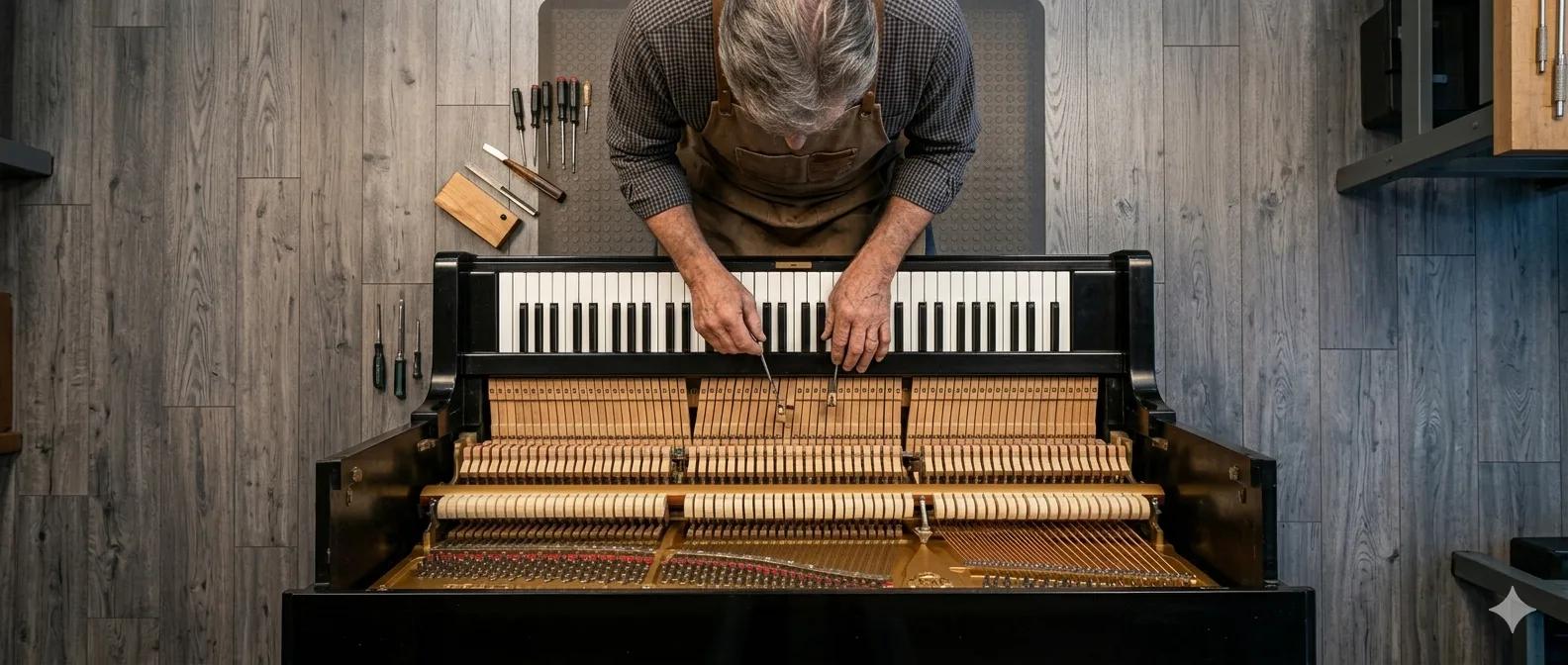 Piano Service In Progress From Above Piano Service In Progress From Above In Chicago